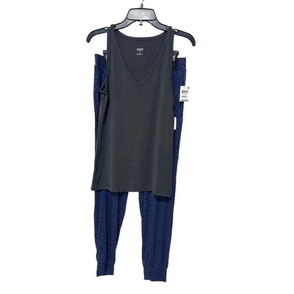 ALFANI WOMENS PAJAMA MIX SET GRAY TANK TOP & BLUE DOT ANIMAL JOGGER PANTS SMALL - Picture 1 of 13